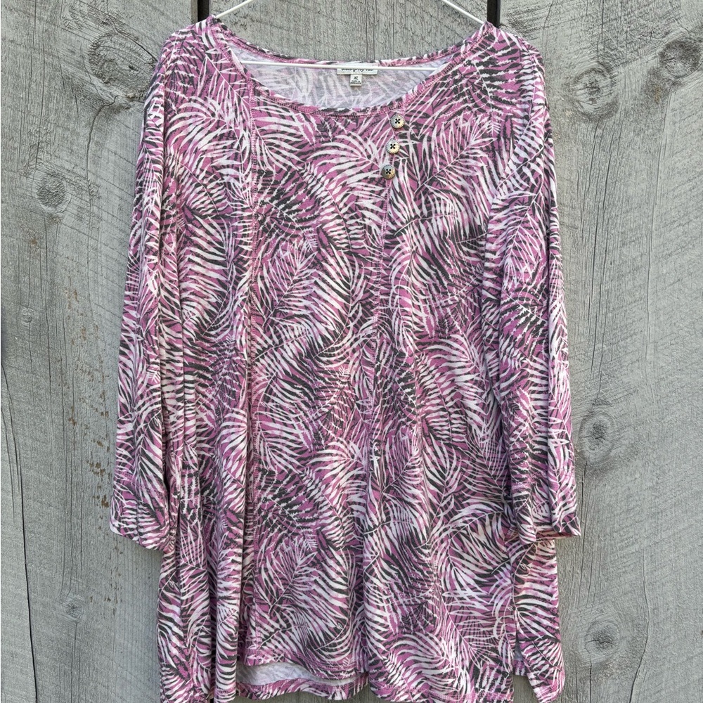 Seven Forty Two Women's Pink Patterned Button-Accent Long Sleeve Top Size XL